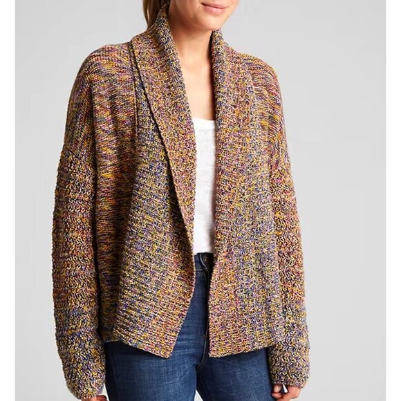 GAP Open-Front "rag" textured cotton cardigan, multicolor, M - Picture 2 of 7